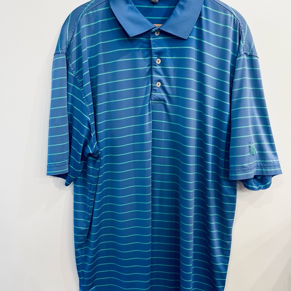 Peter Millar Men’s Blue Striped Polo Shirt size Large.